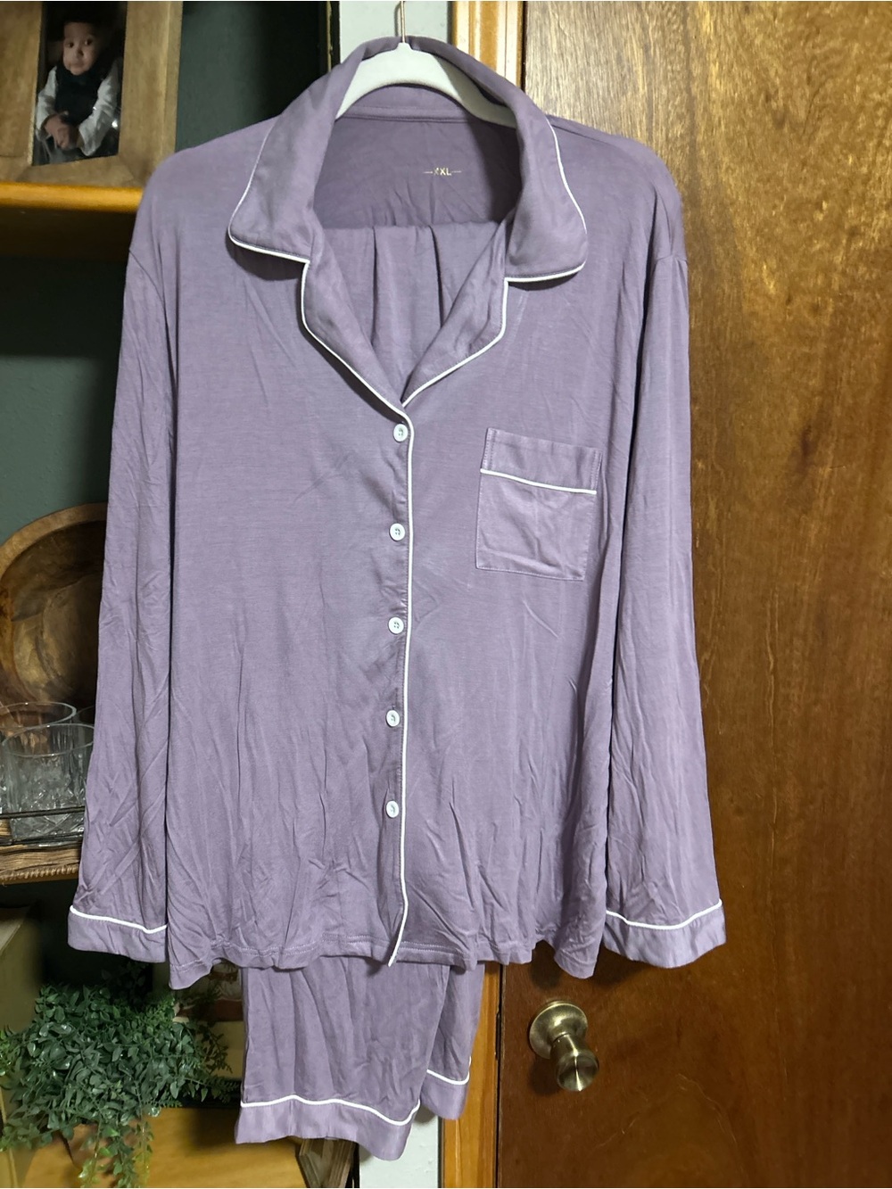 Women's Lavender Pajama Set with White Piping